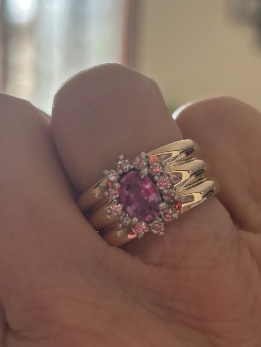 14K Gold Rare Pink Sapphire & Diamond Ring